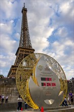Decorative clock on the banks of the Seine counting down to the start of the Olympic Games