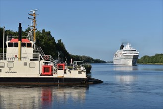 Ferry and cruise ship in the Kiel Canal