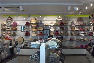 Summer hats in a hat shop