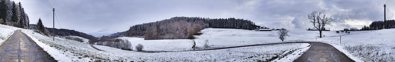 360 degree panorama of a winter landscape with snow near Schuttertal