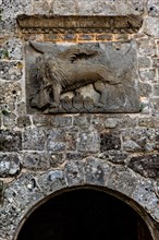 Gavedola tower of the fortress gate with Venetian lion