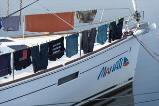 Laundry hanging to dry on a sailing boat