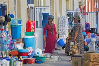 Turkmen women shopping for household articles