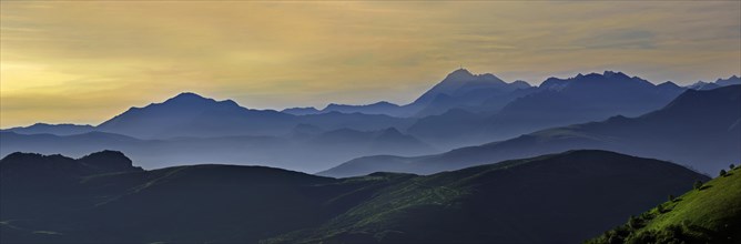 Mountain ranges at sunrise seen from the Col d'Aubisque in the Pyrenees-Atlantiques