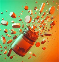 Colourful capsules pills medicines antibiotics prescriptions and supplements for cadiopathy or diabetes