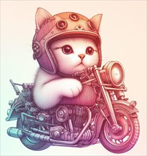 Hipster cat riding hot rod steampunk wearing steampunk helmet