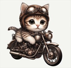 Hipster cat riding hot rod steampunk wearing steampunk helmet and goggles
