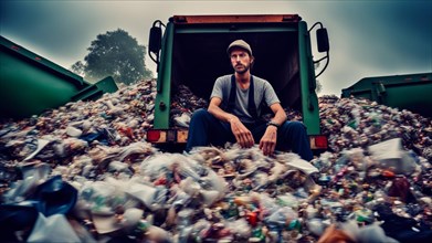 Portrait of a garbage truck driver unloading waste in a dump
