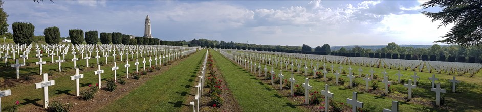 Panoramic photo of the Douaumont ossuary and military cemetery for French and German soldiers of the First World War 1914