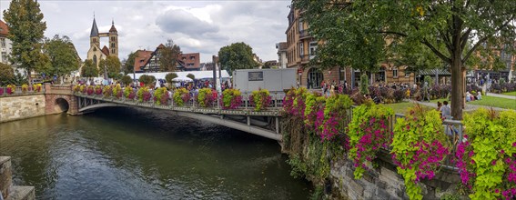Panoramic photo of the Agnes Bridge with flower decoration