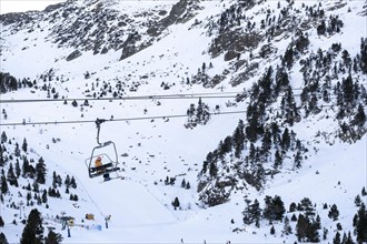 Cable car on the ski slopes in Andorra during winter