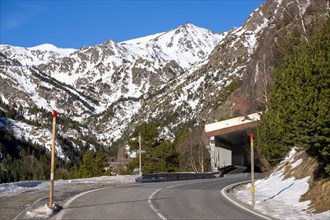 Road in the Pyrenees mountains in the winter in Andorra