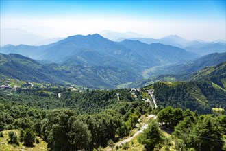 Aerial view of the Saklana range hill station in Mussoorie