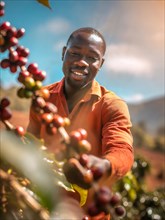 African man harvesting on a coffee plantation