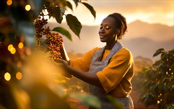 African woman harvesting on a coffee plantation