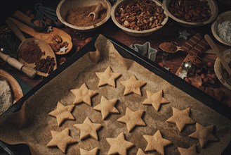 Cinnamon stars baked on baking tray