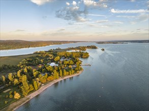 Aerial view of the Mettnau peninsula near Radolfzell on Lake Constance