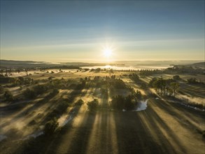 Aerial view of the Radolfzeller Aach at sunrise