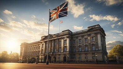 Flag of England in front of Buckingham Palace