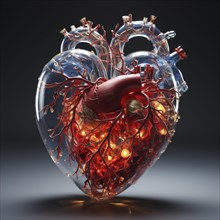 Transparent human looking at the heart