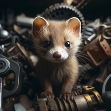 A marten gnaws on a cable in the engine compartment of a car