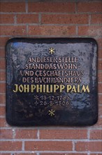 Information plaque on a former house of the bookseller Johann Philipp Palm