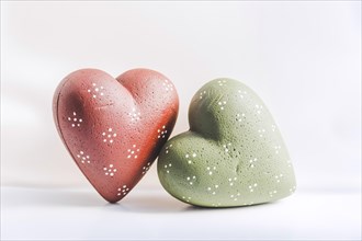 Green red christmas hearts white background