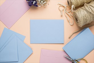 Mock up pink blue wedding invitations
