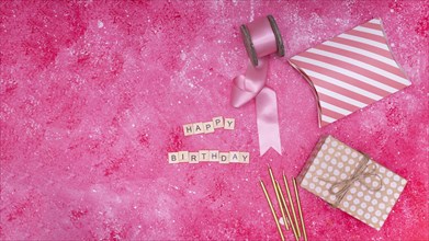 Pink birthday items with copy space