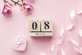 Pink feminine elements with 8 march lettering