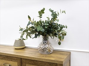 Plant vase wooden furniture high angle