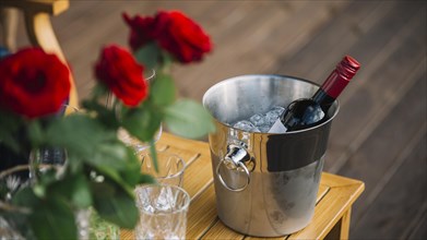Roses wine bottle ice bucket table