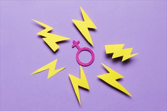 Top view feminine sign surrounded by thunders
