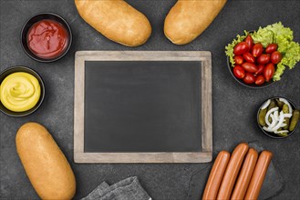 Top view food frame with blackboard