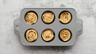 Top view tray with delicious rolls