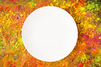 White plate colourful table