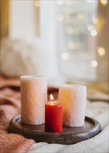 Winter hygge arrangement with candles