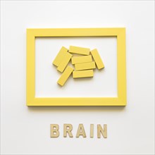 Yellow frame with wooden blocks near brain word