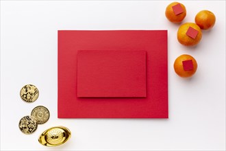 Card mock up with golden coins chinese new year