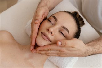 Close up relaxed woman alternative therapy