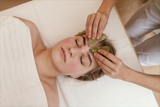 Close up woman alternative therapy