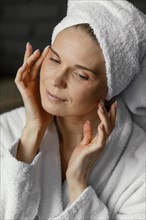 Close up woman with towel head