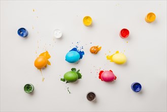 Collection easter eggs near water colors