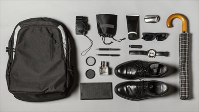 Flat lay composition different traveling elements