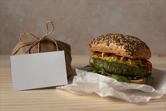 Front view burger with delivery package