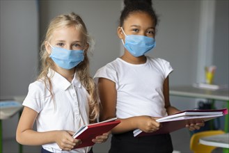 Girls wearing medical masks class