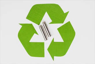 Green eco recycle symbol used batteries