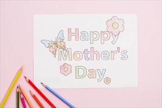 Happy mothers day drawing paper with pencils
