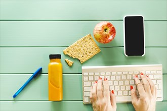 Healthy food concept with keyboard