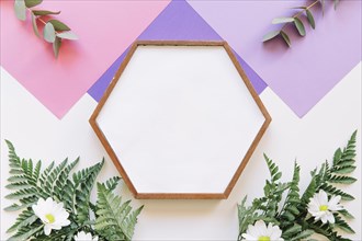 Hexagonal frame purple geometric background